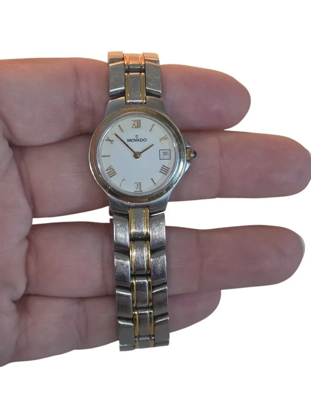 Movado Womens Two-Tone Stainless Steel Quartz Watch With Roman Numerals & Date
